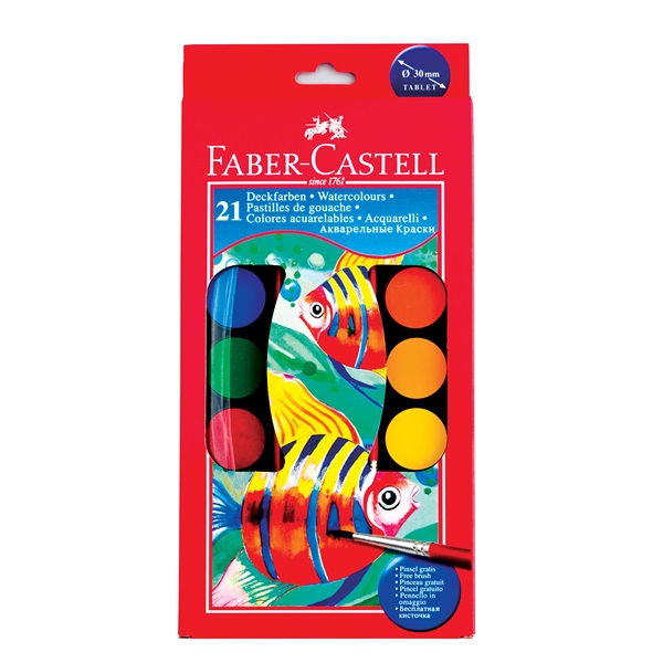 Acuarele + pensula, 21 culori/set, 30mm, FABER CASTELL