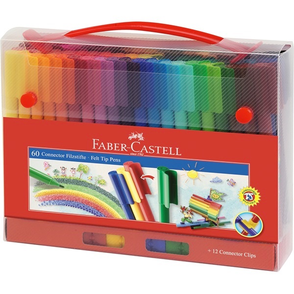Carioci + cutie cadou, 60 culori/set, FABER CASTELL Connector