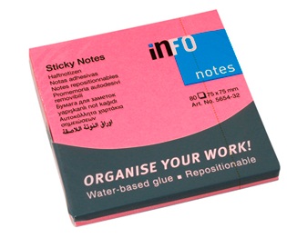 Notes autoadeziv, 75 x 75mm, 80 file/set, roz intens, INFO NOTES