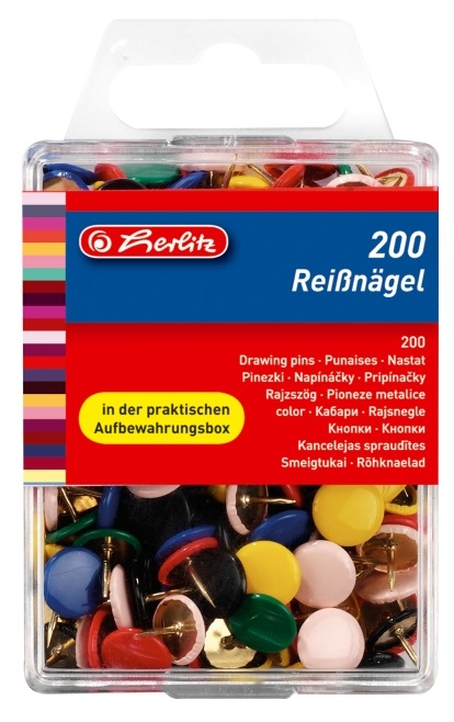 Pioneze metalice color, 200 buc/blister, HERLITZ