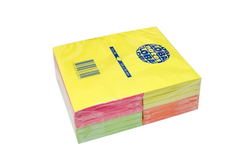 Notes autoadeziv (12 seturi), 125 x 75mm, 80 file/set, diferite culori intense, GLOBAL NOTES