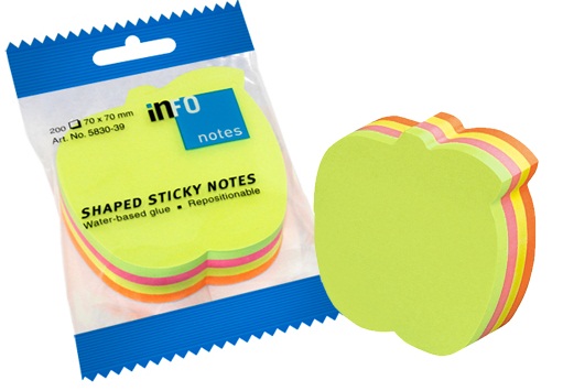 Notes autoadeziv cub in forma de mar, 70 x 70mm, 200 file/set, diferite culori intense, INFO NOTES Apple