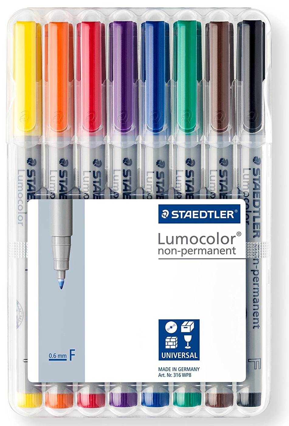 Set marker non-permanent, 0.6mm, 8 culori/set, STAEDTLER Lumocolor