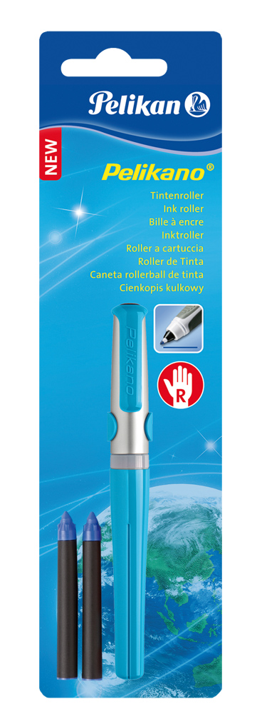 Roller, cu grip, pentru stangaci + 2 rezerve/blister, albastru, PELIKAN Pelikano