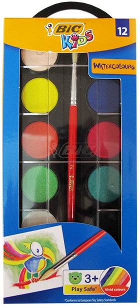 Acuarele, 12 culori/set, pensula inclusa, BIC