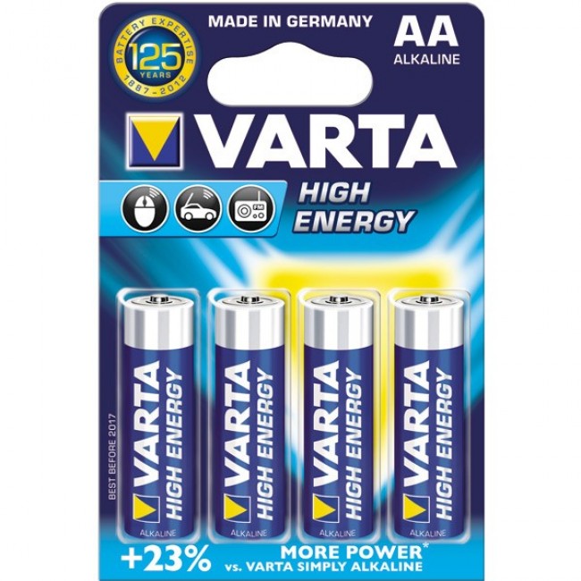 Baterii alcaline AA/R6, 4 buc/blister, VARTA High Energy