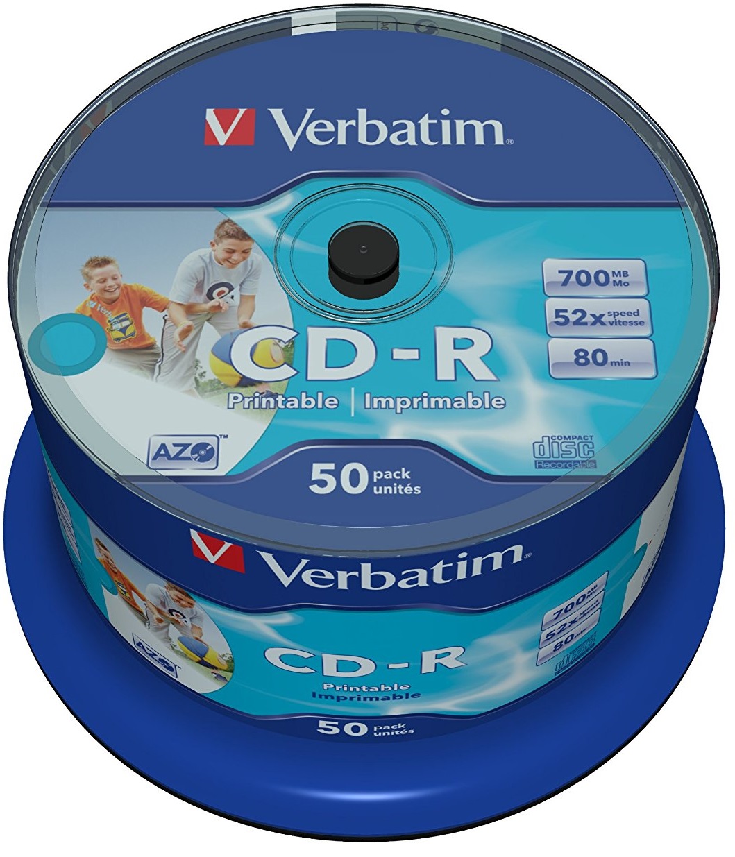 CD-R, 700MB, 52X, 50 buc/spindle, printabil, VERBATIM AZO Wide Printable - no ID