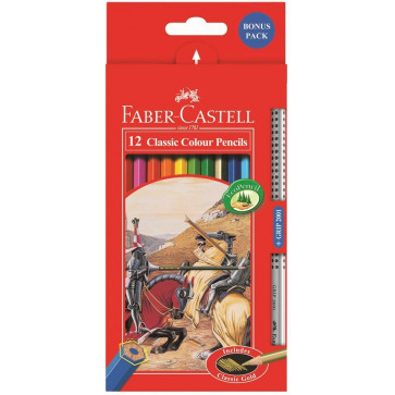 Creioane colorate, 12 culori/set + 1 creion mina grafit, FABER CASTELL Fighting Knights