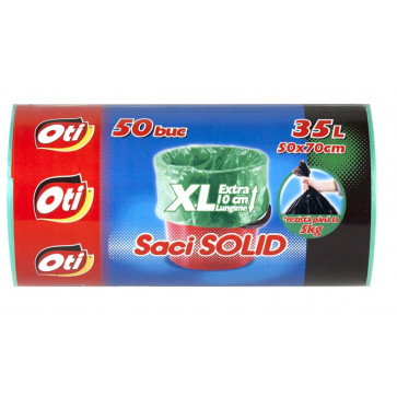 Saci menajeri, 35L, verde, 50 buc/rola, OTI Solid XL