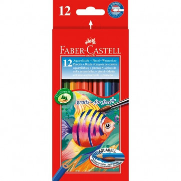 Creioane colorate, 12 culori + pensula/set, FABER CASTEL Acuarela