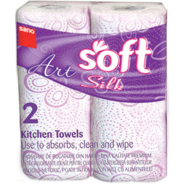 Prosop din hartie, model floral, 2 straturi, 2 role/set, SANO Towel Soft Silk Art