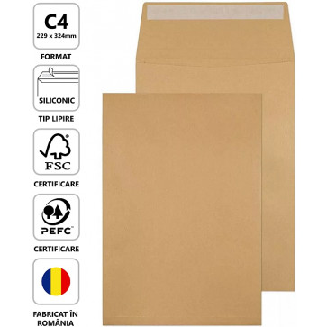 Plic C4 cu burduf (229 x 324 x 30mm), siliconic, kraft, 120 g_mp, GPV 105936_GPV106936-1