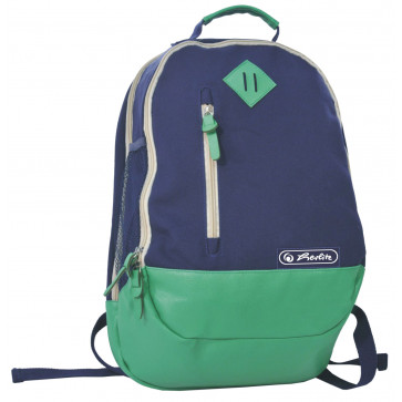 Rucsac, bleumarin/verde, canvas, HERLITZ logo