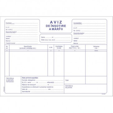 Aviz de insotire, A5, tipar fata,  autocopiativ, 3ex., 50 set/carnet