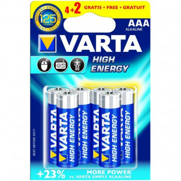 Baterii alcaline High Energy AAA, 4+2 bucati, VARTA