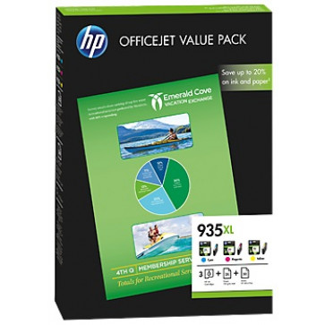 Pachet de valoare, set cartuse 935XL, 50 coli All-In-One, 25 coli mate Professional Inkjet, HP F6U78AE