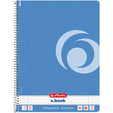 Caiet A4 matematica, cu spira, 80 file, albastru, HERLITZ x.book