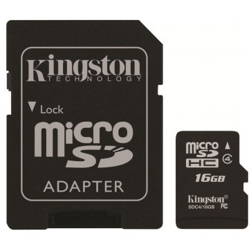 Card microSDHC 16GB KINGSTON, Class 4, Adaptor SD