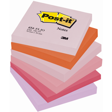 Notesuri autoadezive (6 seturi), 76 x 76mm, 100 file/set, diferite culori pastel, POST-IT ”JOY” 654-FLJO
