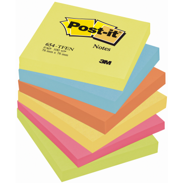 Notesuri autoadezive (6 seturi), 76 x 76mm, 100 file/set, diferite culori neon, POST-IT ”DYNAMIC” 654-TFEN