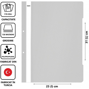 Dosar din plastic, cu sina si perforatii, gri, NOKI_NK482011-1