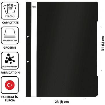 Dosar din plastic, cu sina si perforatii, negru, NOKI_NK482001-1