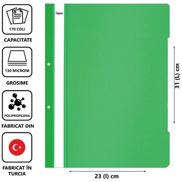 Dosar din plastic, cu sina si perforatii, verde deschis, NOKI_NK482014-1