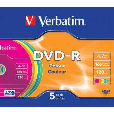 DVD-R, 4.7GB, 16X, 5 buc./cutie, VERBATIM Colour Slim Case