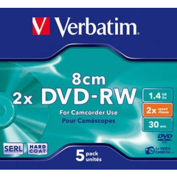 DVD-RW, 1.4GB, 2X, format mini, carcasa jewel, VERBATIM Matt Silver