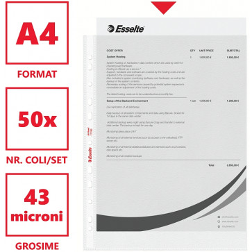 File din plastic in dispenser, A4, transparent, 43 miconi, ESSELTE_ES17786-1