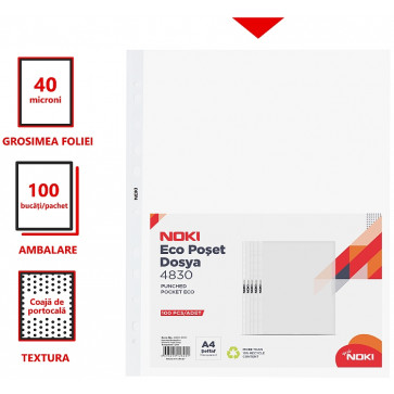 File din plastic A4, transparente (40 microni), 100 bucati_pachet, NOKI_NK4830-1