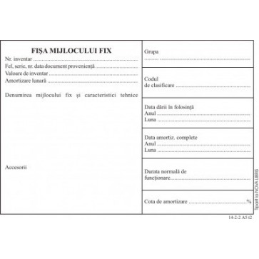 Fisa mijlocului fix, A5, tipar fata/verso, 150 g/mp