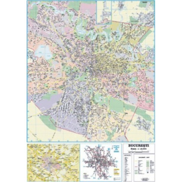 Harta plastifiata, Bucuresti plan oras administrativ-rutiera, 140 x 100cm, AMCO PRESS