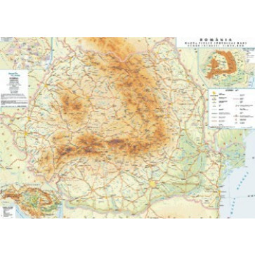 Harta plastifiata, Romania fizica, 70 x 50cm, AMCO PRESS