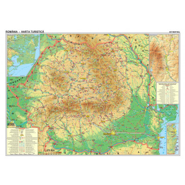 Harta plastifiata, Romania turistica, 200 x 140cm, baghete lemn, STIEFEL