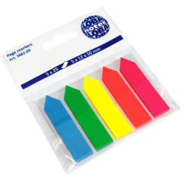 Index autoadeziv, din plastic, 12 x 50mm, 25 indecsi/culoare, 5 culori neon/set, GLOBAL NOTES Arrow