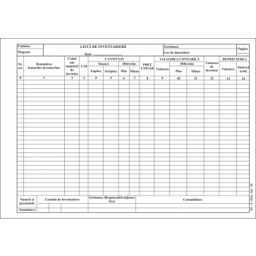 Lista de inventariere, A4, orizontal, tipar fata, 100 file/carnet