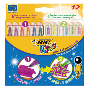 Carioci, 12 culori/set, BIC KiDS MINI COLOUR & CREATE