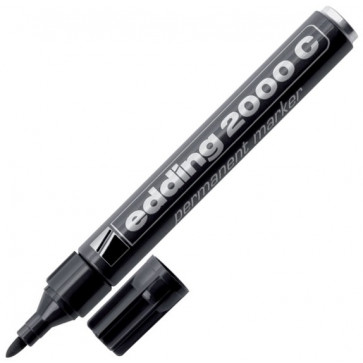 Marker permanent, varf rotund, 1.5-3mm, corp metalic, negru, EDDING 2000C