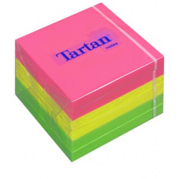 Notes autoadeziv (6 seturi), 76 x 76mm, 100 file/set, 3 culori neon, POST-IT Tartan