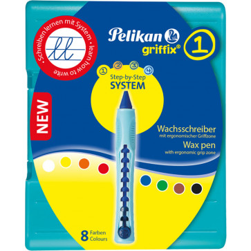 Creioane cerate, 8 bucati/set, suport plastic reglabil, PELIKAN Griffix