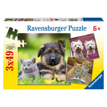 Puzzle caini si pisici, 3x49, RAVENSBURGER