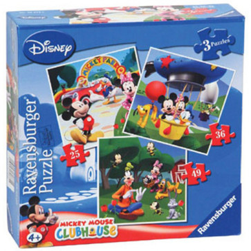 Puzzle clubul Mickey Mouse, 3 buc., 25/36/49 piese, RAVENSBURGER
