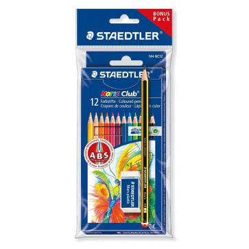 Creioane colorate, 12 buc./set, creion cu mina grafit + radiera, STAEDTLER Noris