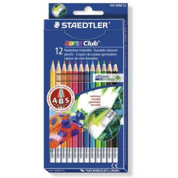 Creioane colorate, cu radiera, 12 buc/set, STAEDTLER Noris Club