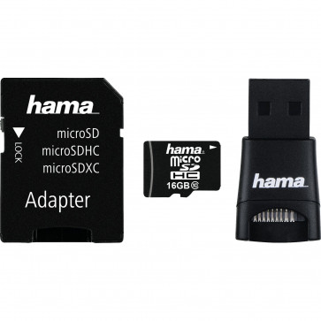 Card de memorie HAMA MicroSD 16GB, Class 10 + Adaptor SD si USB