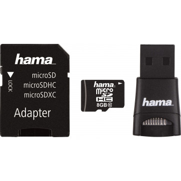 Card de memorie HAMA MicroSD 8GB, Class 10 + Adaptor SD si USB