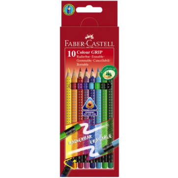 Creioane colorate cu guma Grip 2001, 10 cuori/set, FABER CASTELL