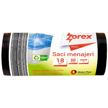 Saci menajeri, 18L, negru, 50 buc/rola, ZOREX Basic