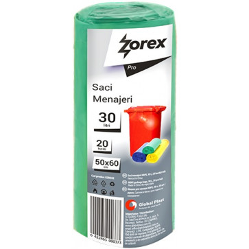  Saci menajeri, 30L, verde, 20 buc/rola, ZOREX Pro